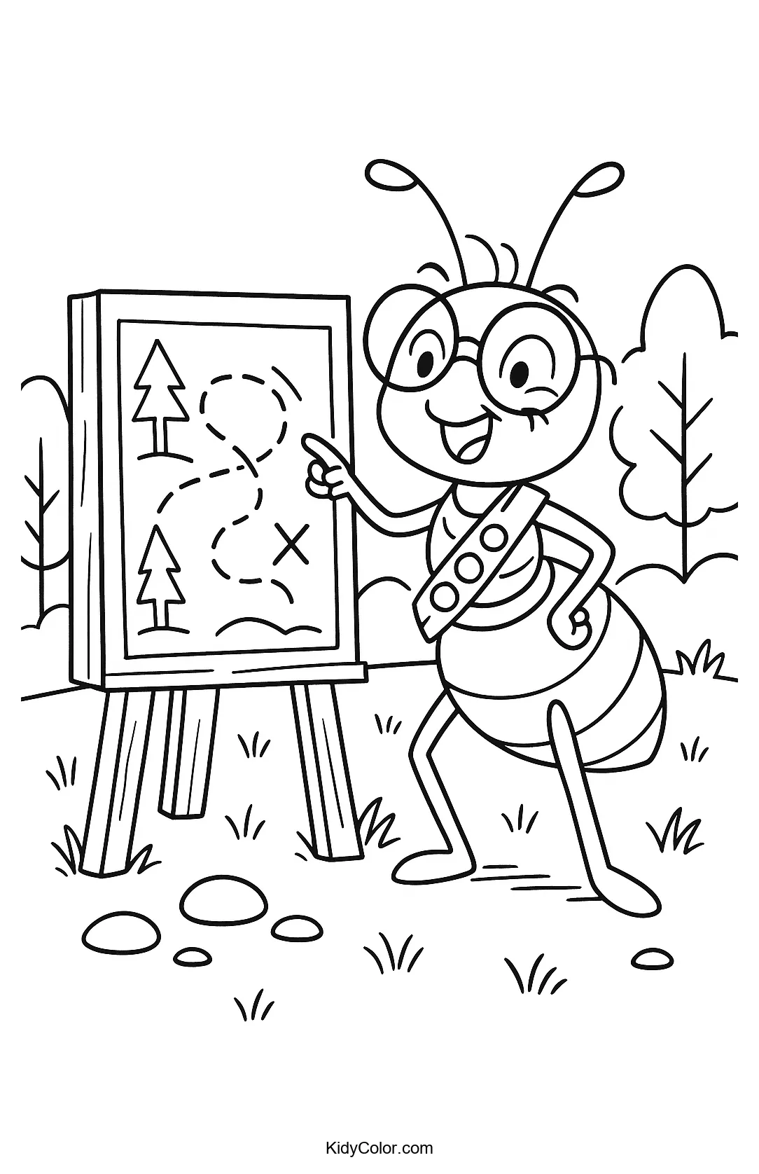 Ant holding an adventure map, ready to explore