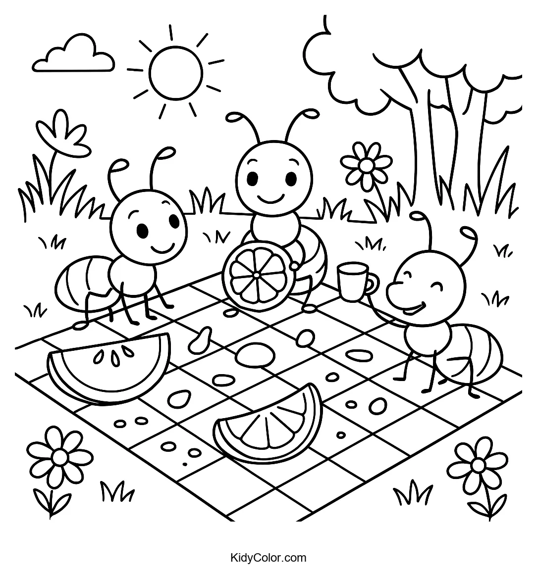 Ants having a picnic on a sunny day