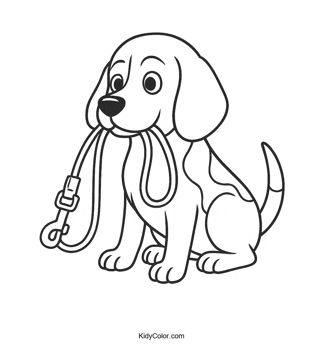 Beagle holding a leash in its mouth