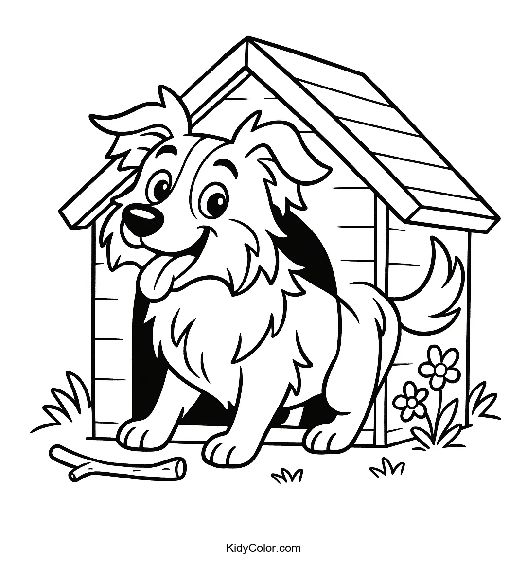 Border Collie near a doghouse