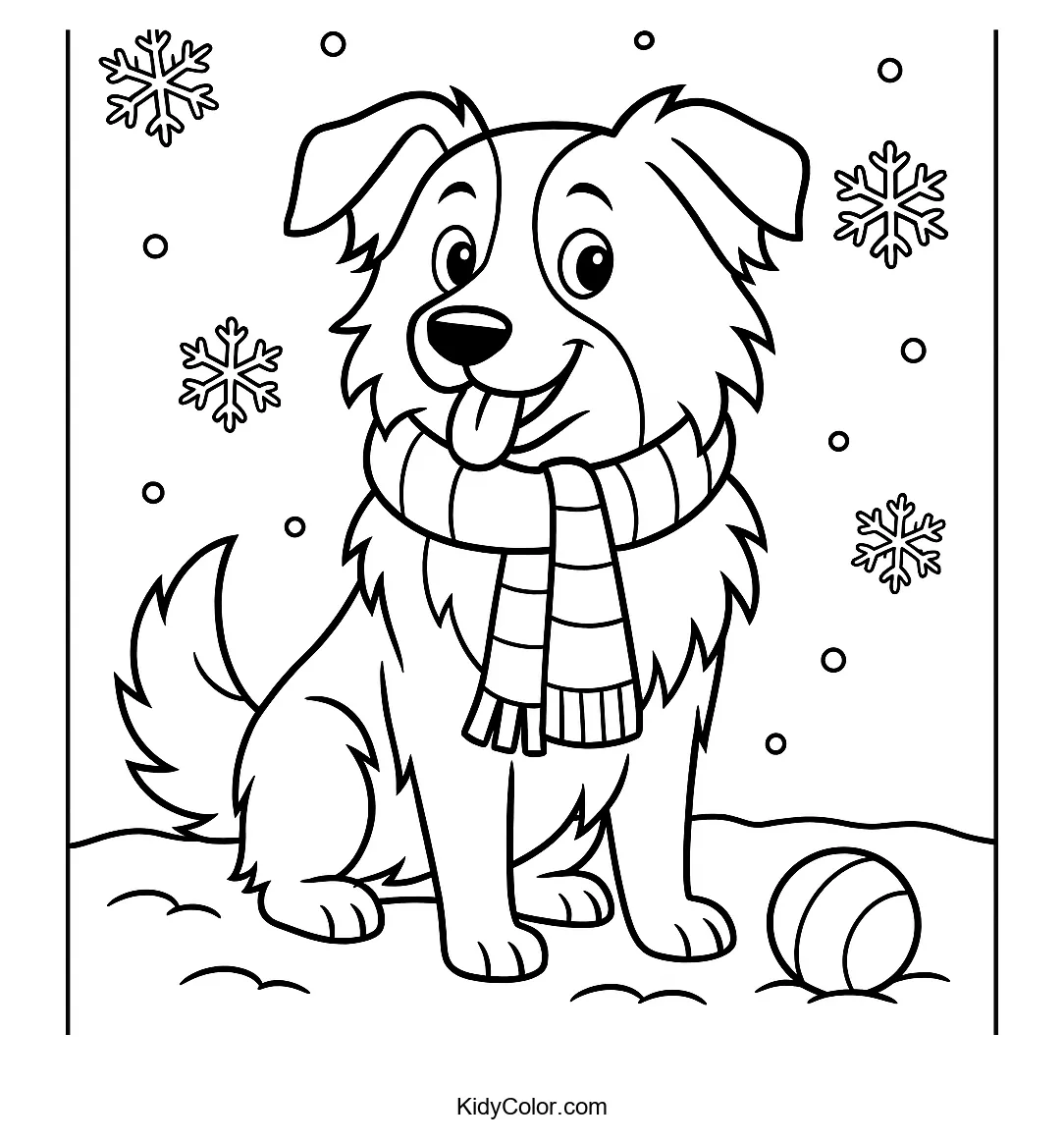 Border Collie in a snowy landscape coloring page