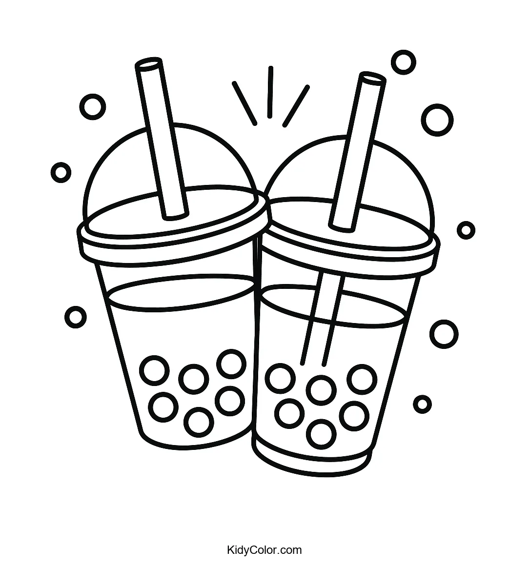 Bubble tea cup and toast slice coloring page