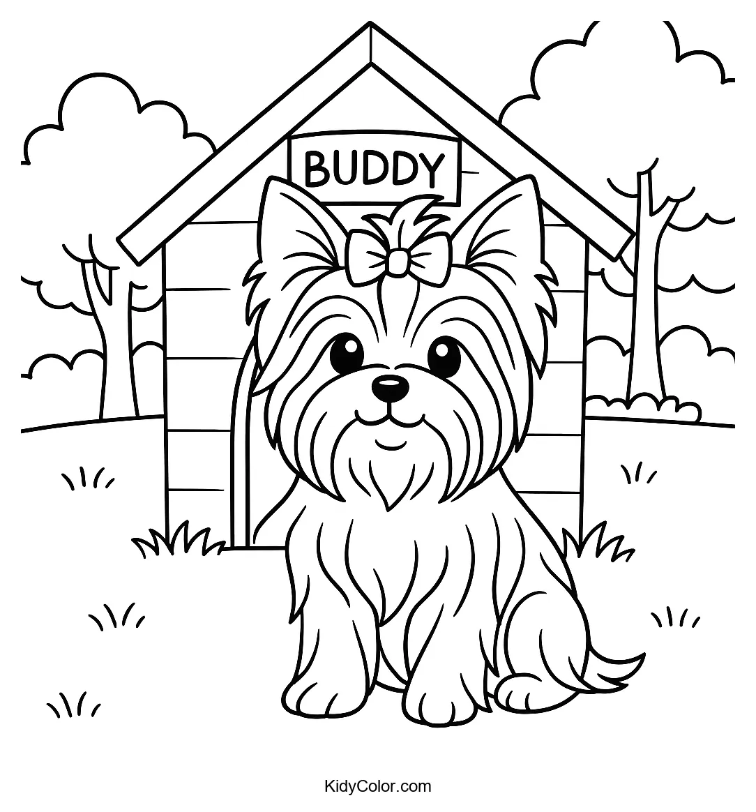 Yorkshire Terrier in a park coloring page
