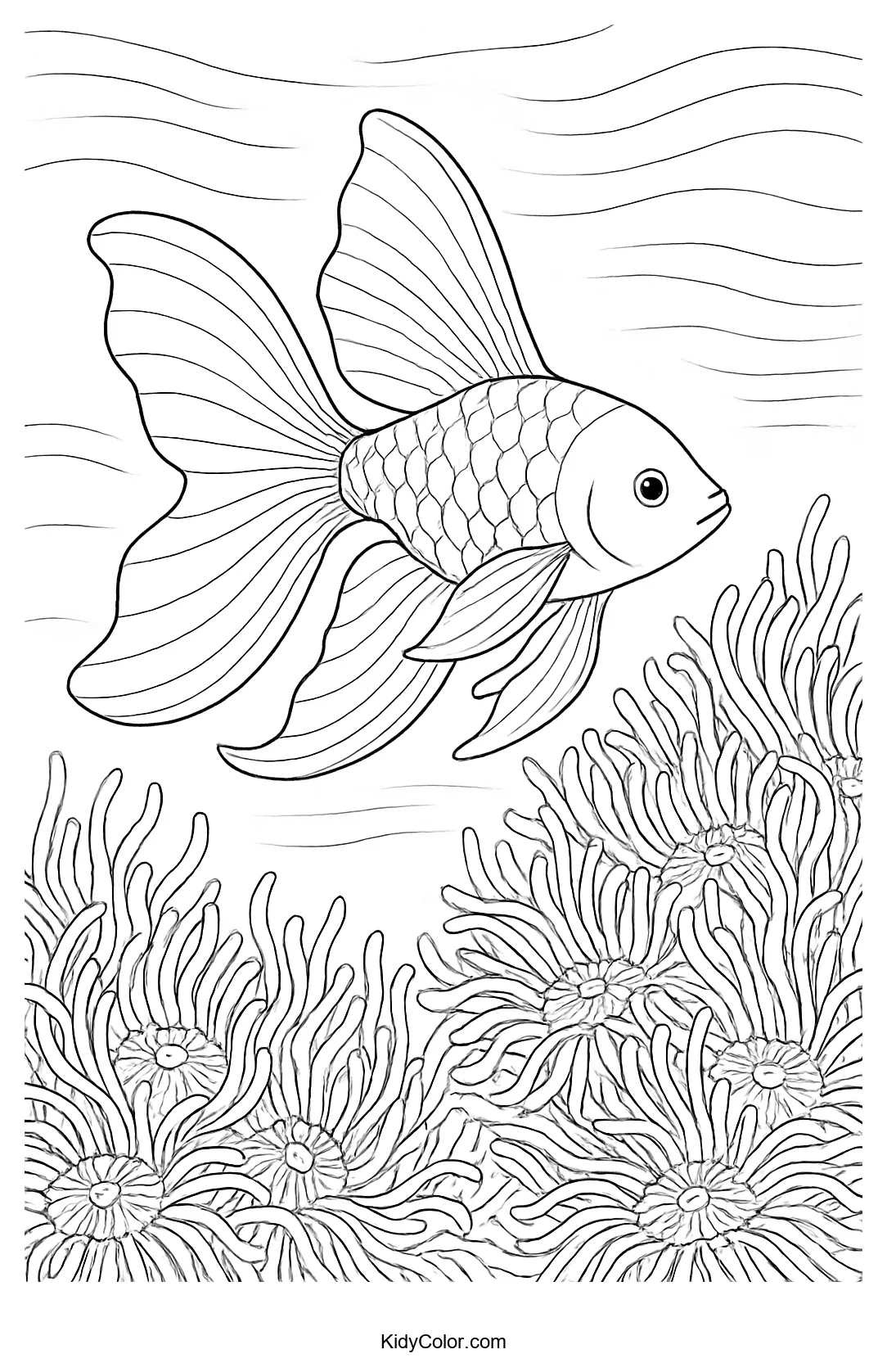 Butterfly fish among sea anemones coloring page