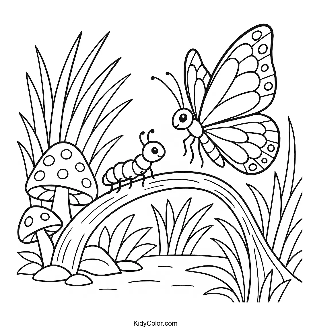 Butterfly and caterpillar on a branch