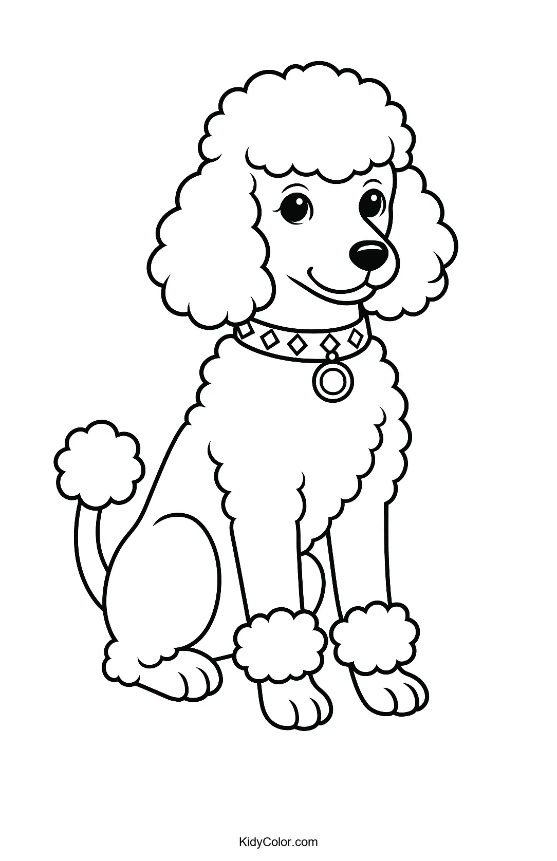 Cartoon poodle with ornate collar