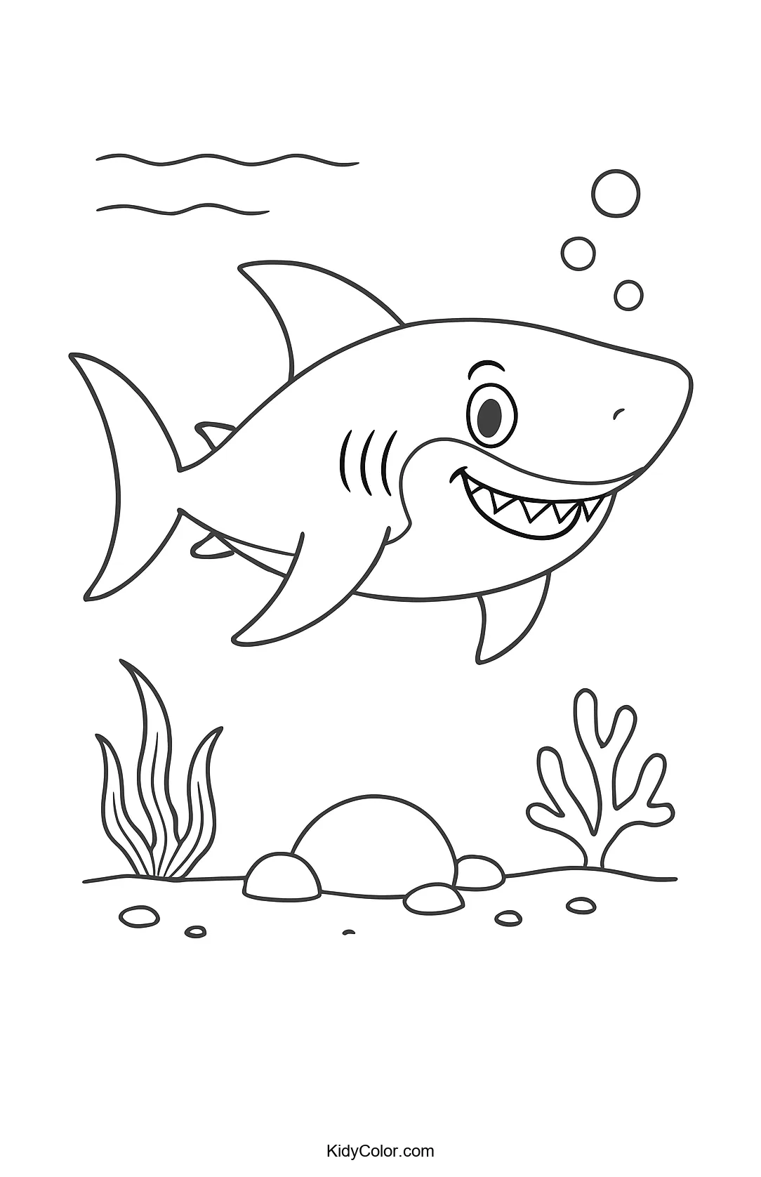 Cartoon shark on an underwater adventure