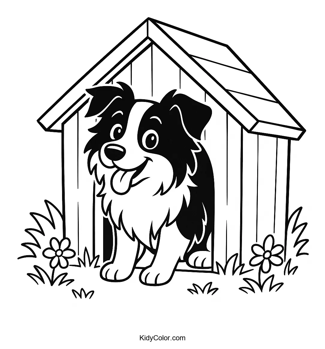 Border Collie dog outline drawing for coloring