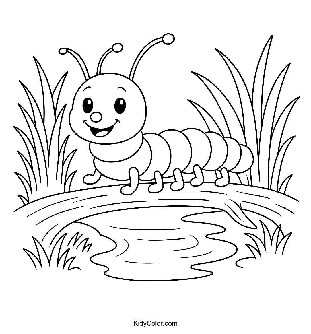 Cheerful caterpillar on a twig bridge