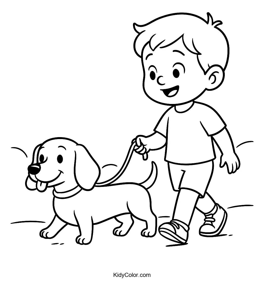 Child walking with a Dachshund