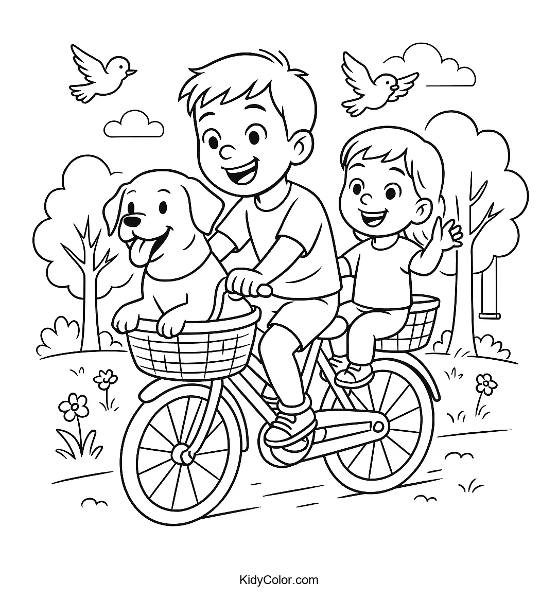 Children On Bike With Dog