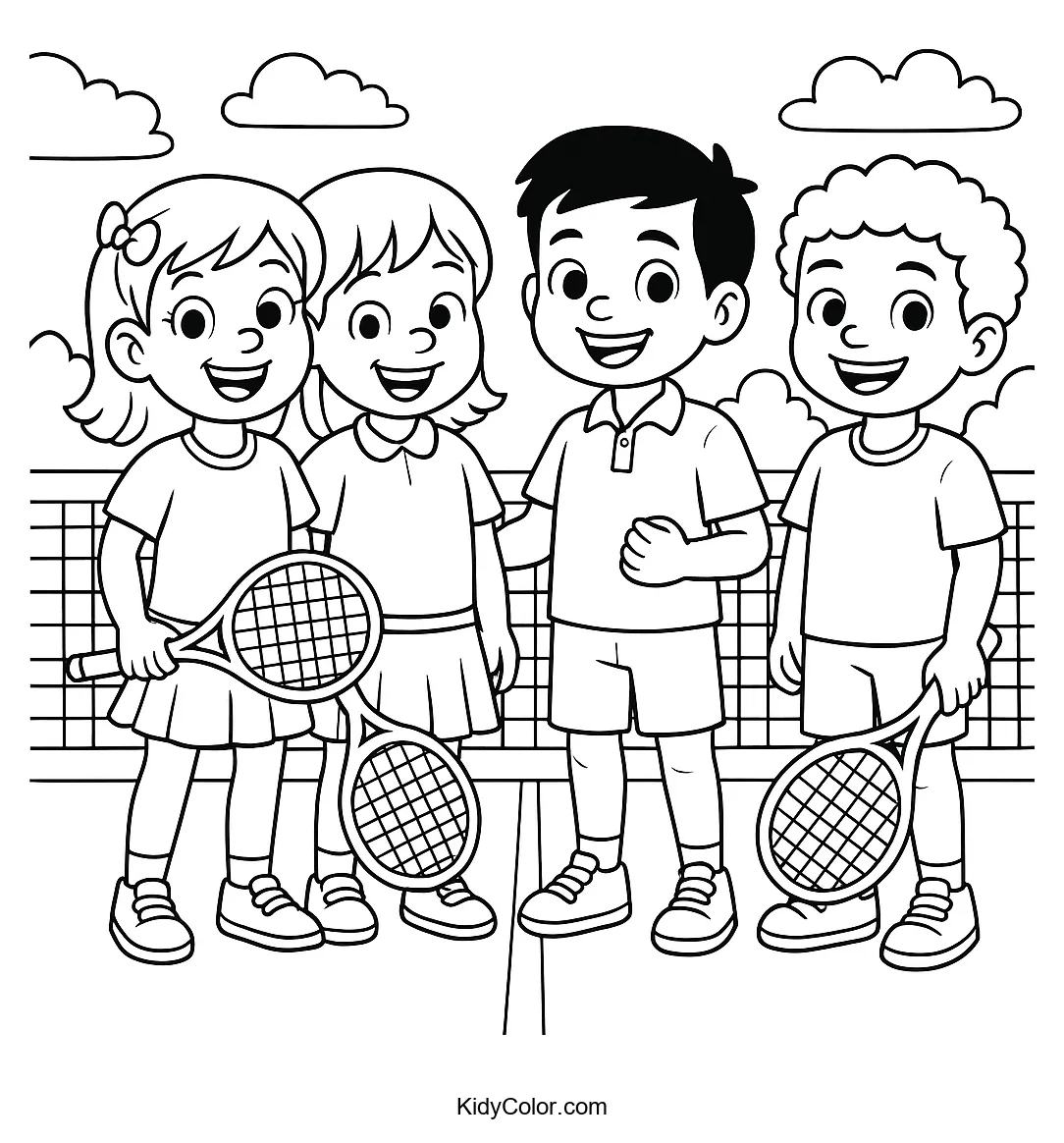 Children playing tennis on a court