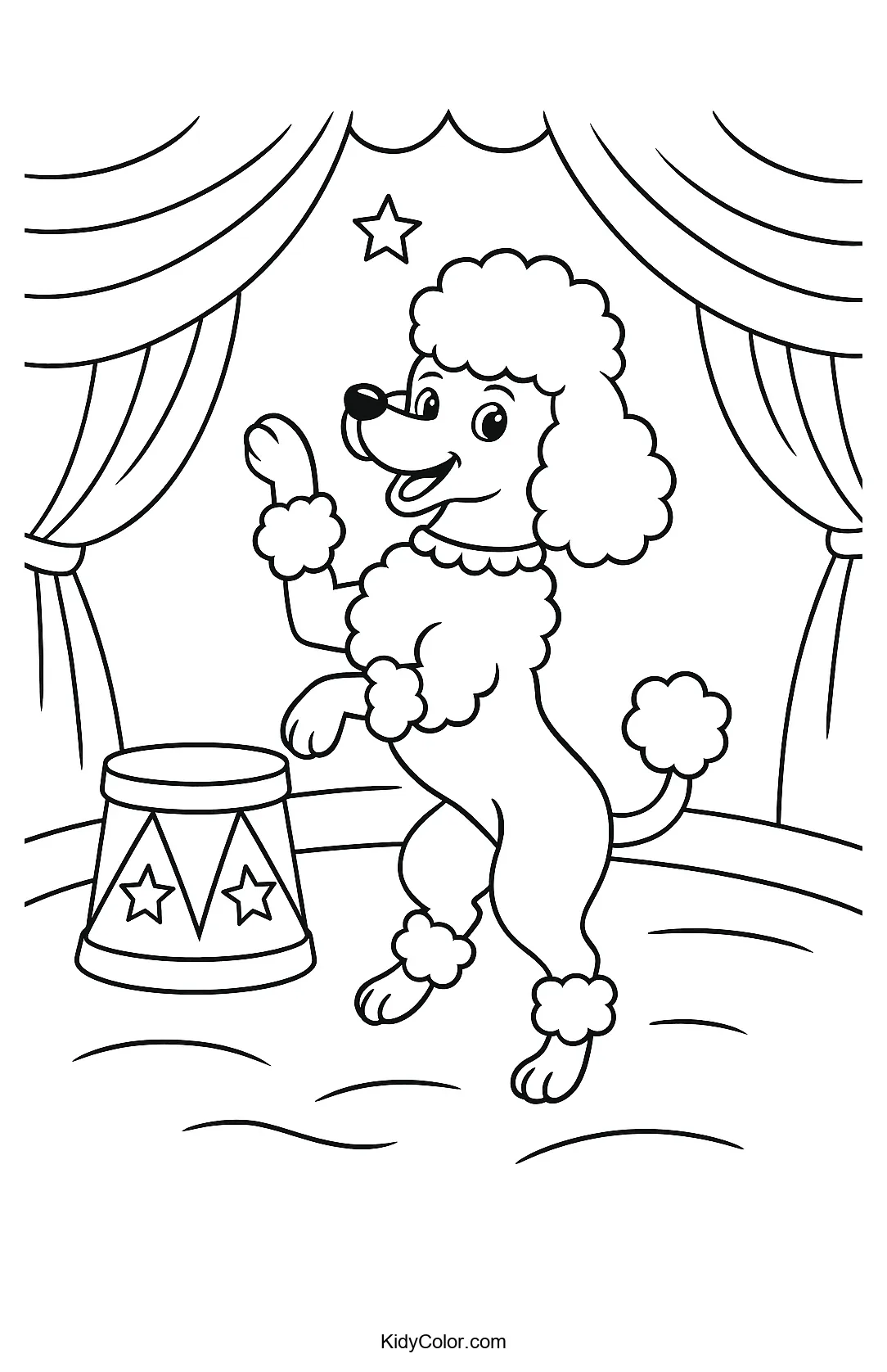 Circus poodle performing tricks coloring page