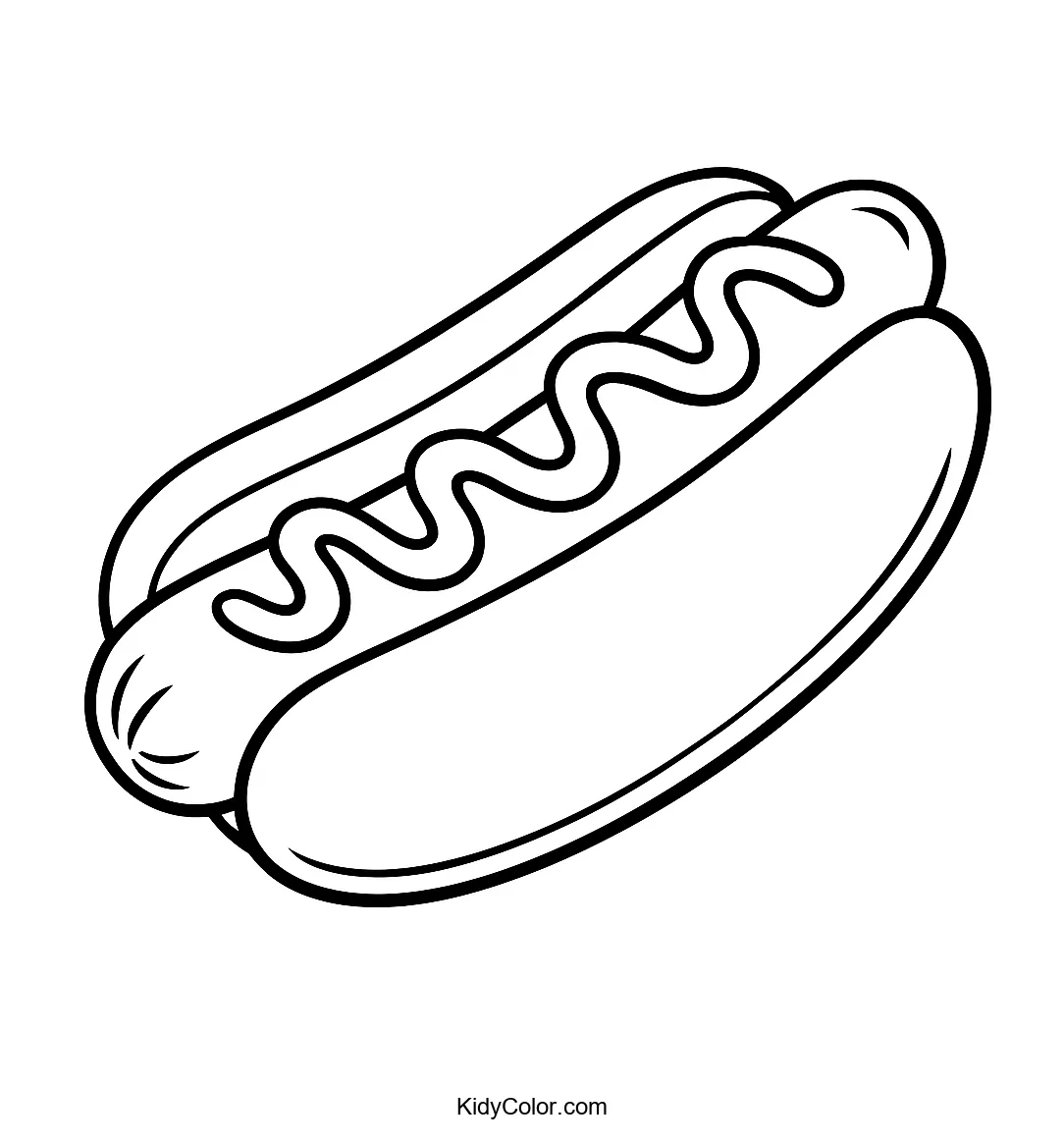 Coloring page of a hot dog with toppings