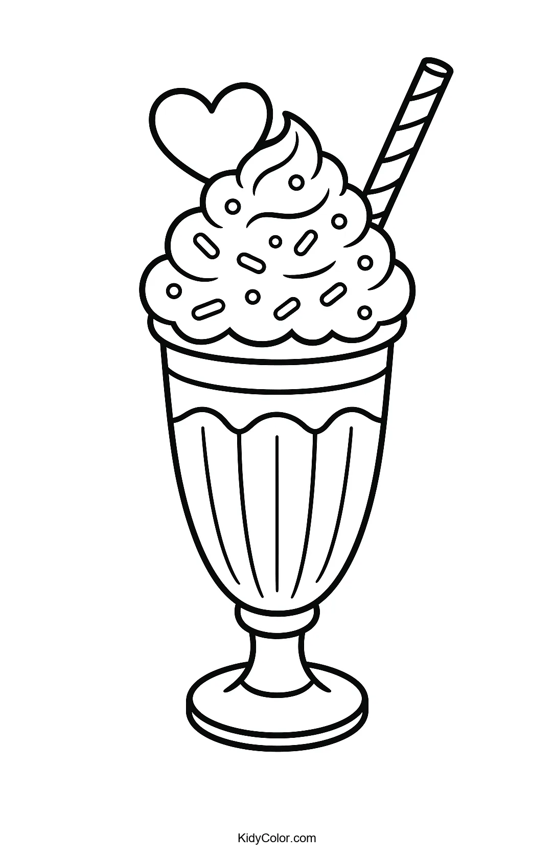 Coloring page of a milkshake with whipped cream
