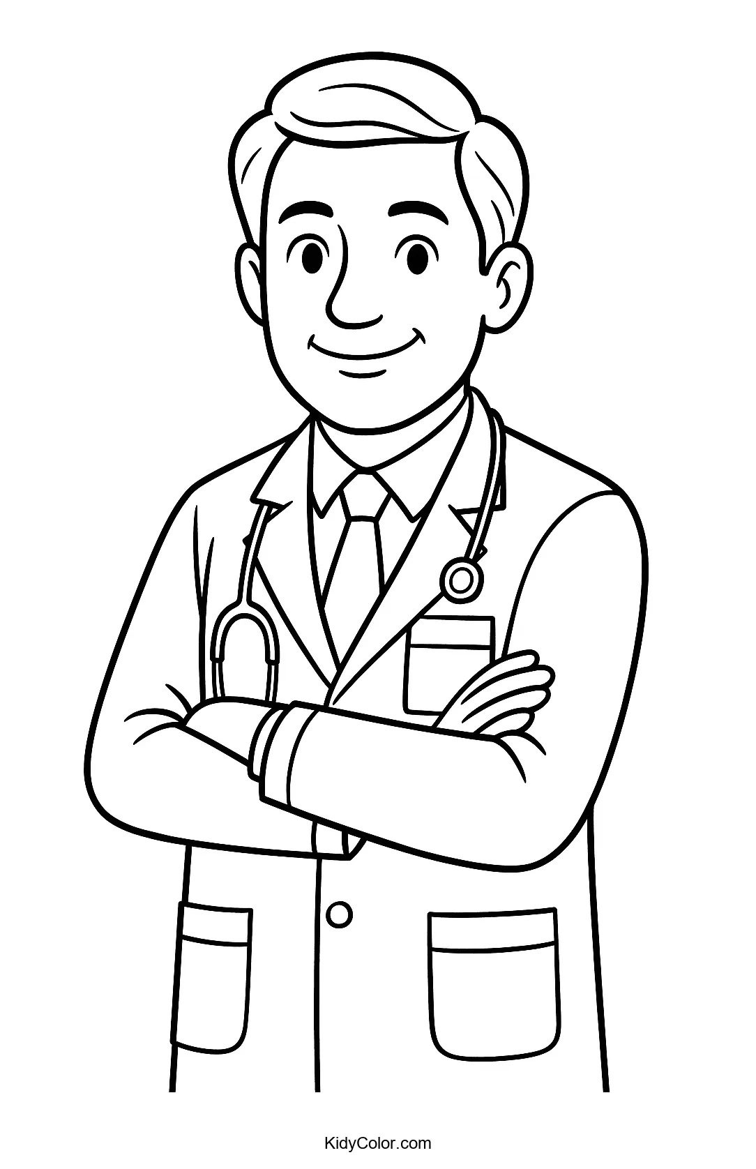 Coloring page of a confident doctor in a lab coat