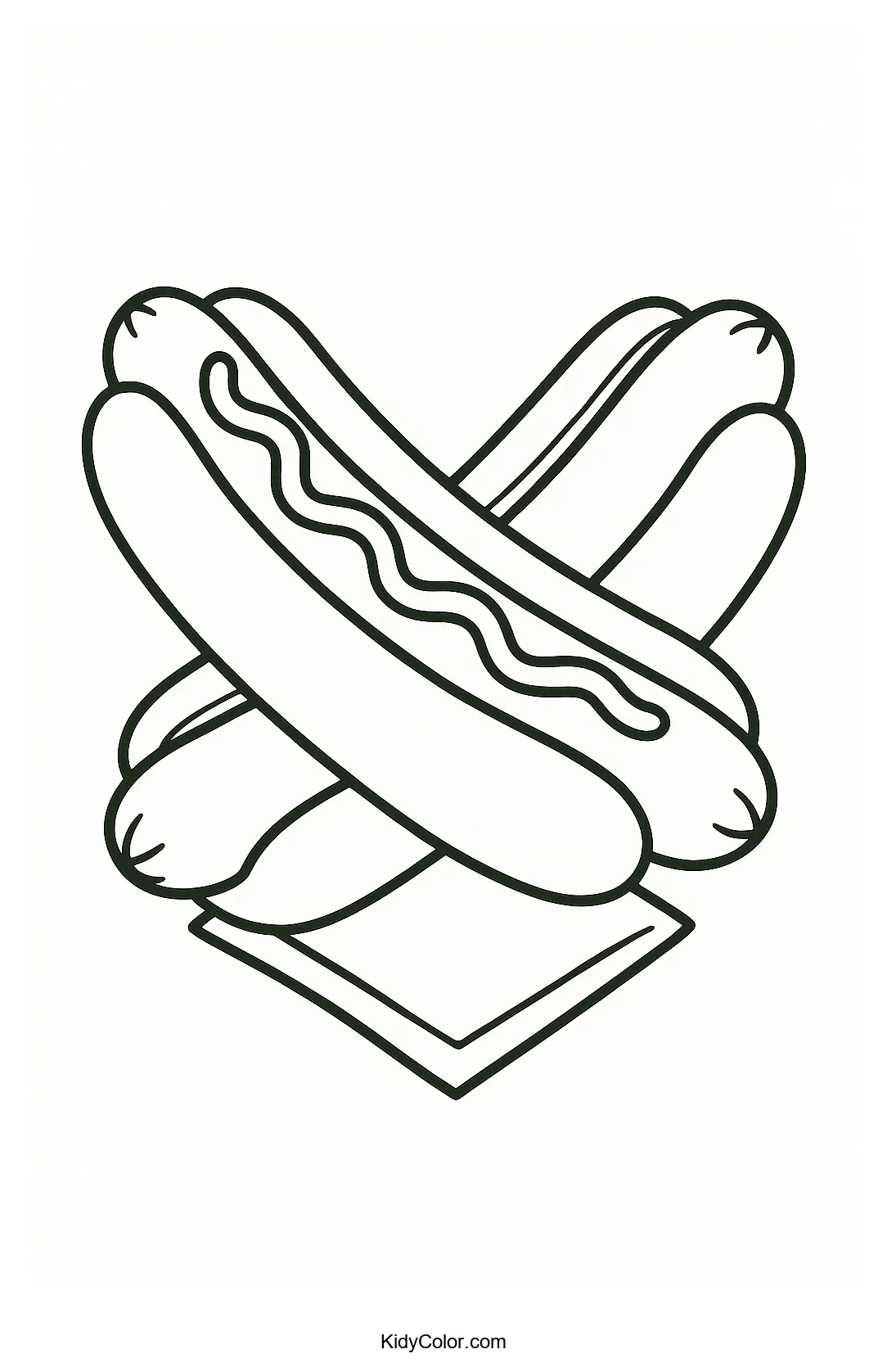 Crossed hot dogs with condiments coloring page