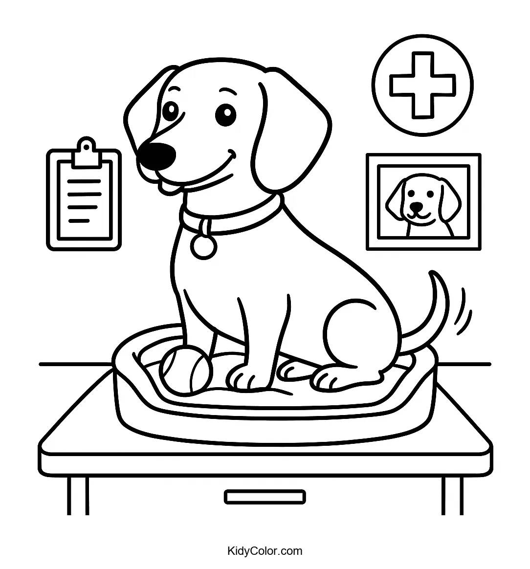 Dachshund visiting the vet's office coloring page