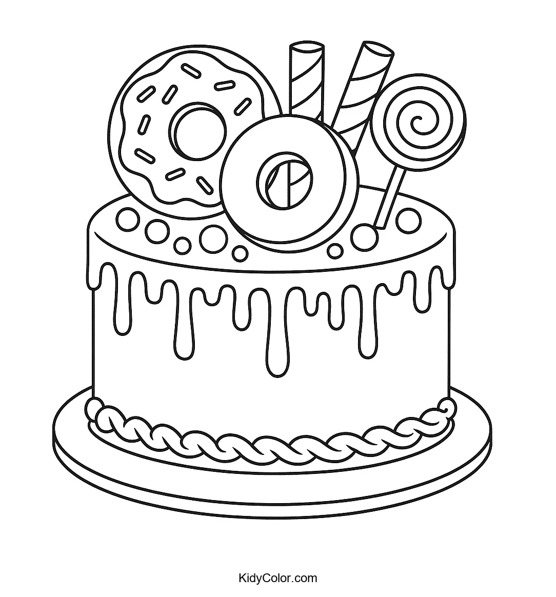 Decorative cake with sweets for coloring