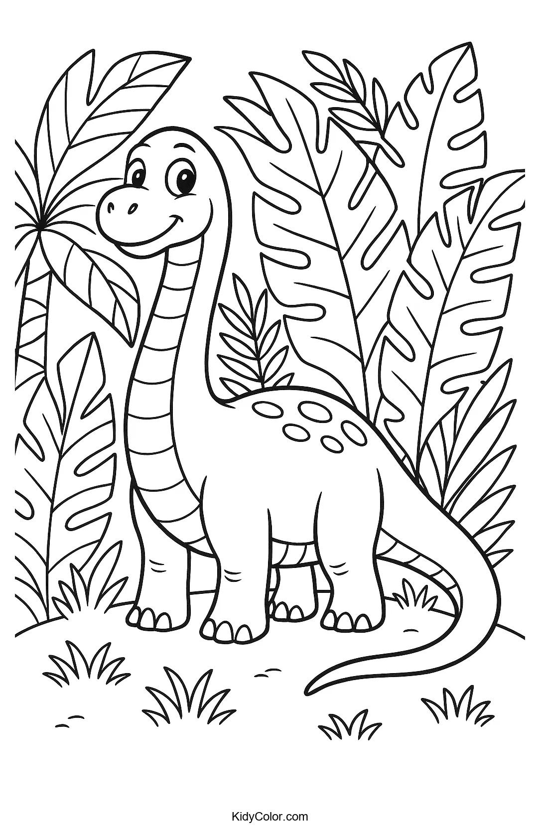 Dinosaur in jungle coloring page