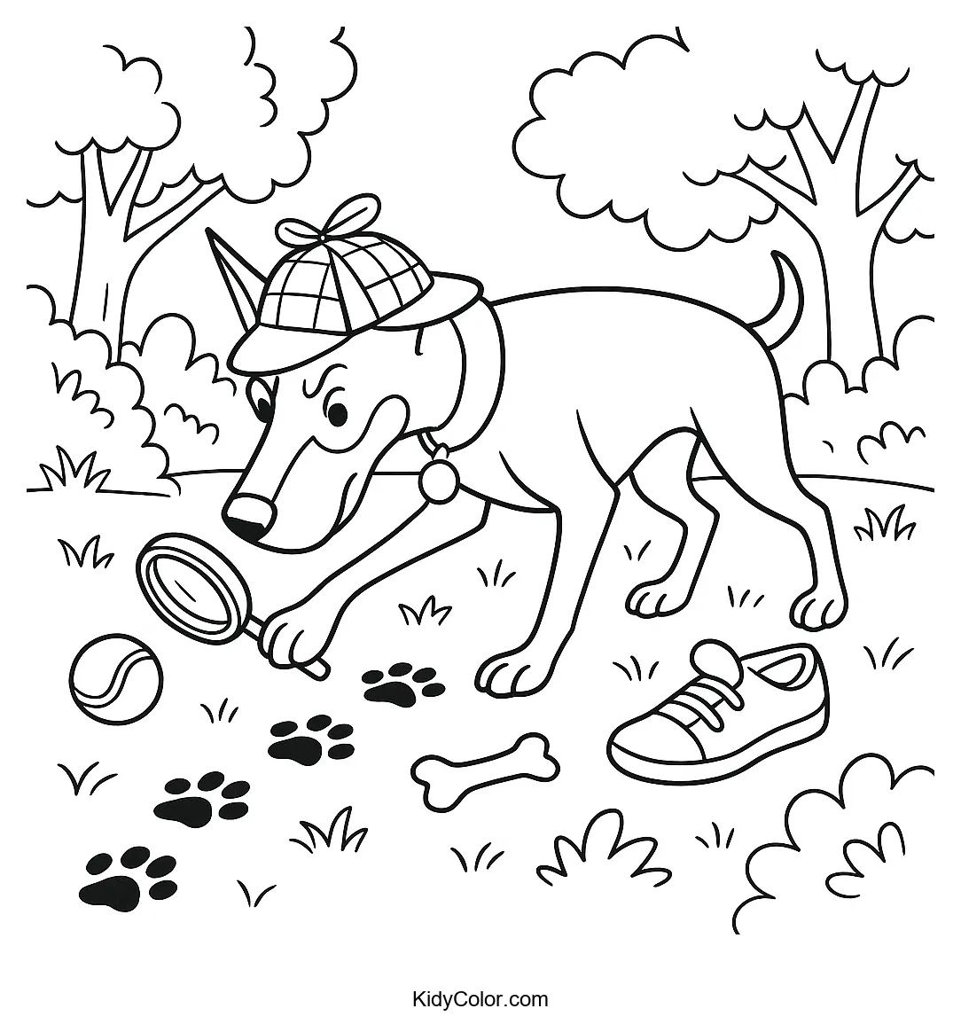 Doberman detective investigating a trail