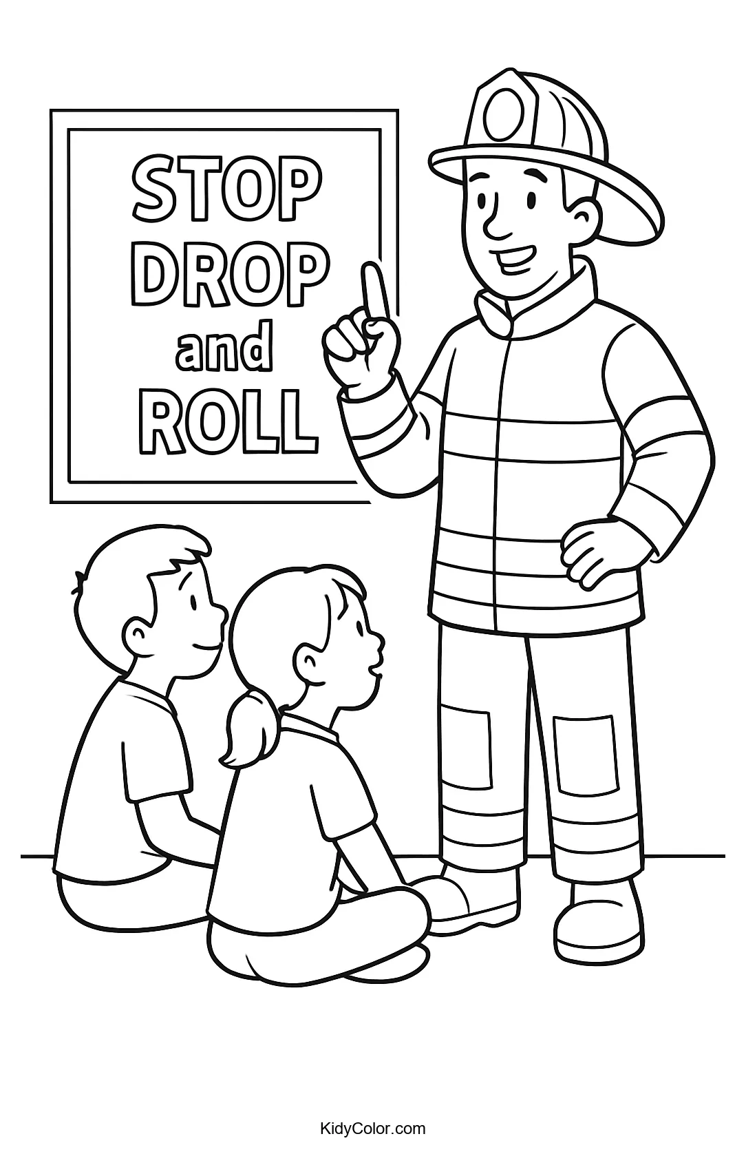Firefighter giving a safety lesson in a classroom