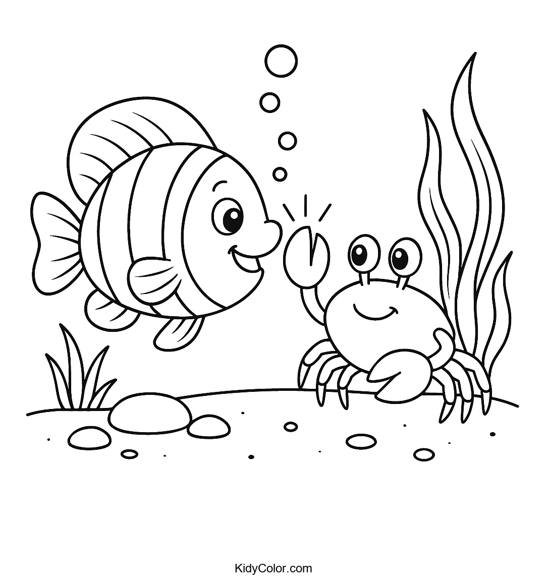Fish and crab high-fiving underwater