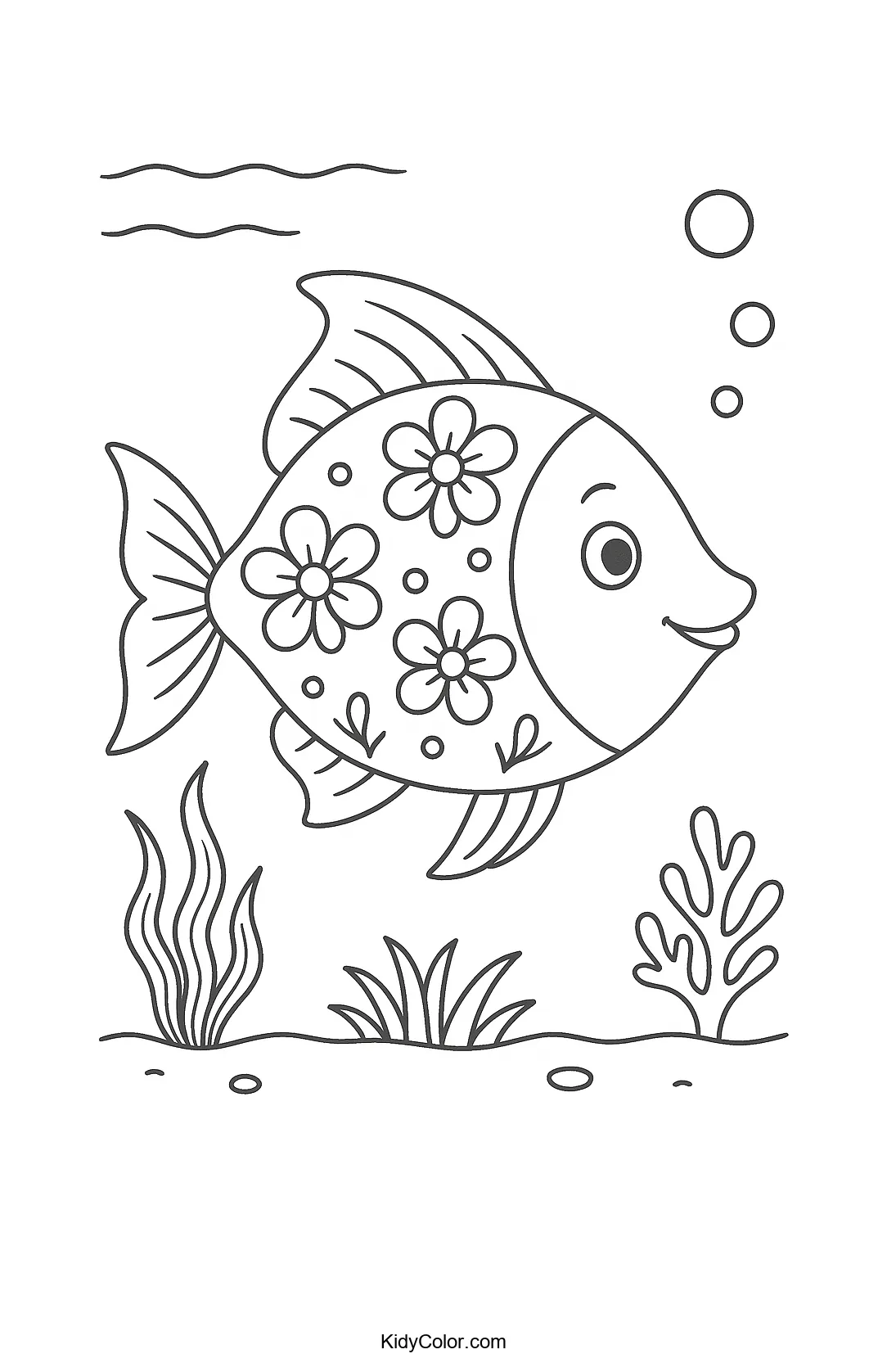 Fish and underwater plants coloring page