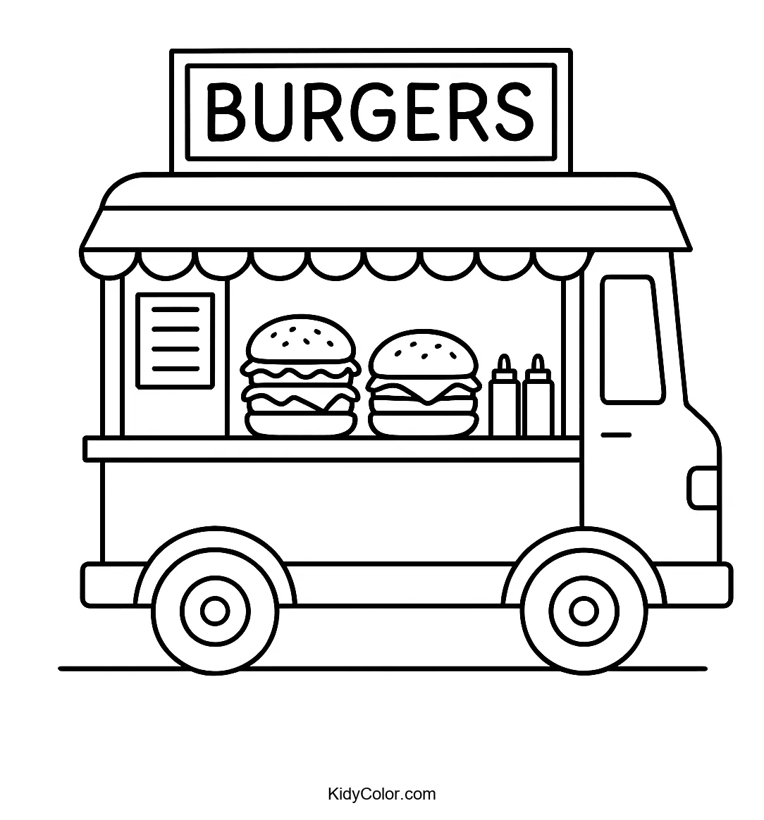 Food truck burger stand coloring page