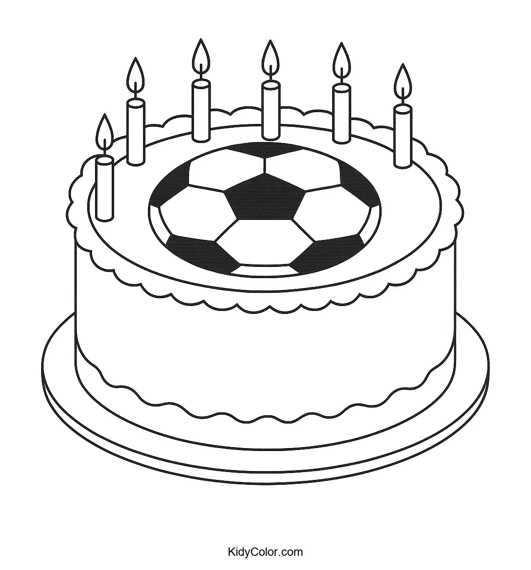 Football cake with candles coloring page