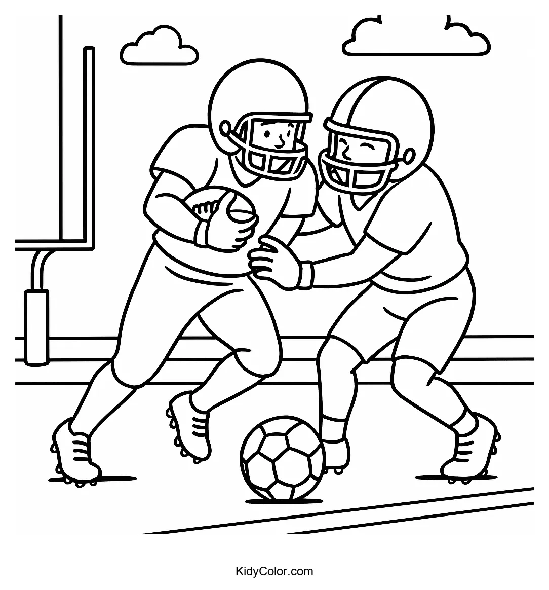 Football tackle at the goal line coloring image