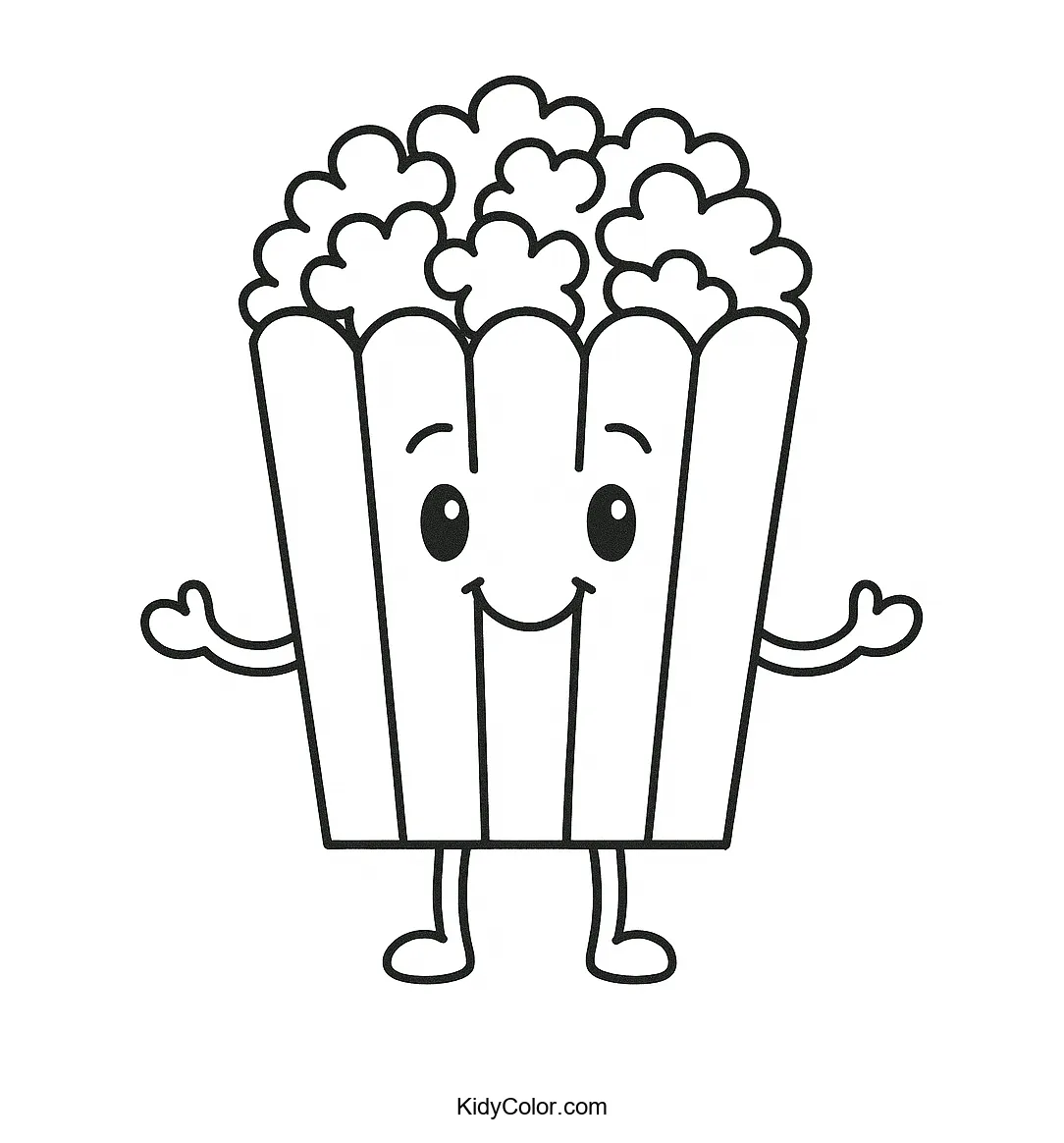 Cartoon popcorn container character coloring page