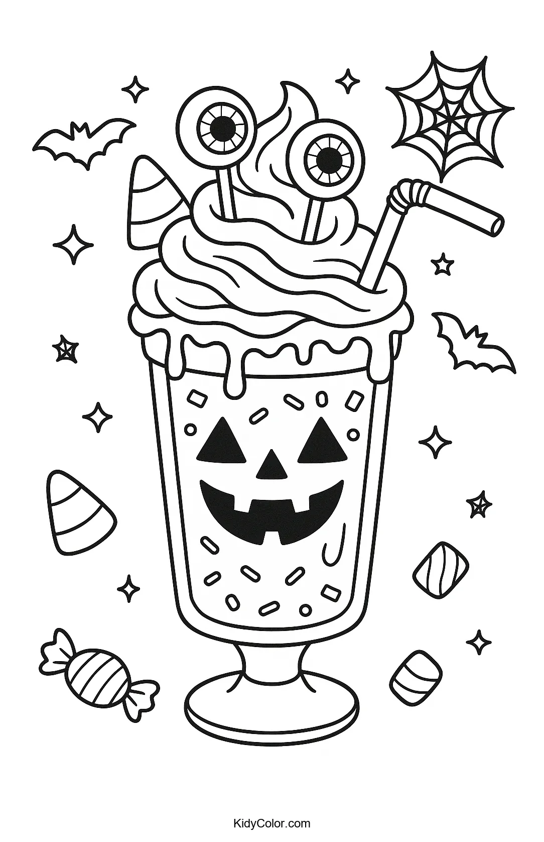 Halloween-themed milkshake coloring page