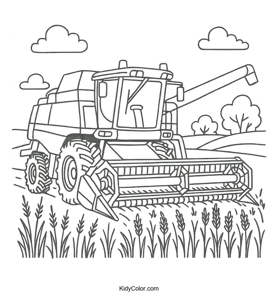 Harvester in a wheat field