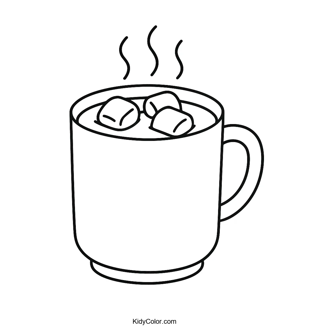 Coloring page of hot chocolate with marshmallows