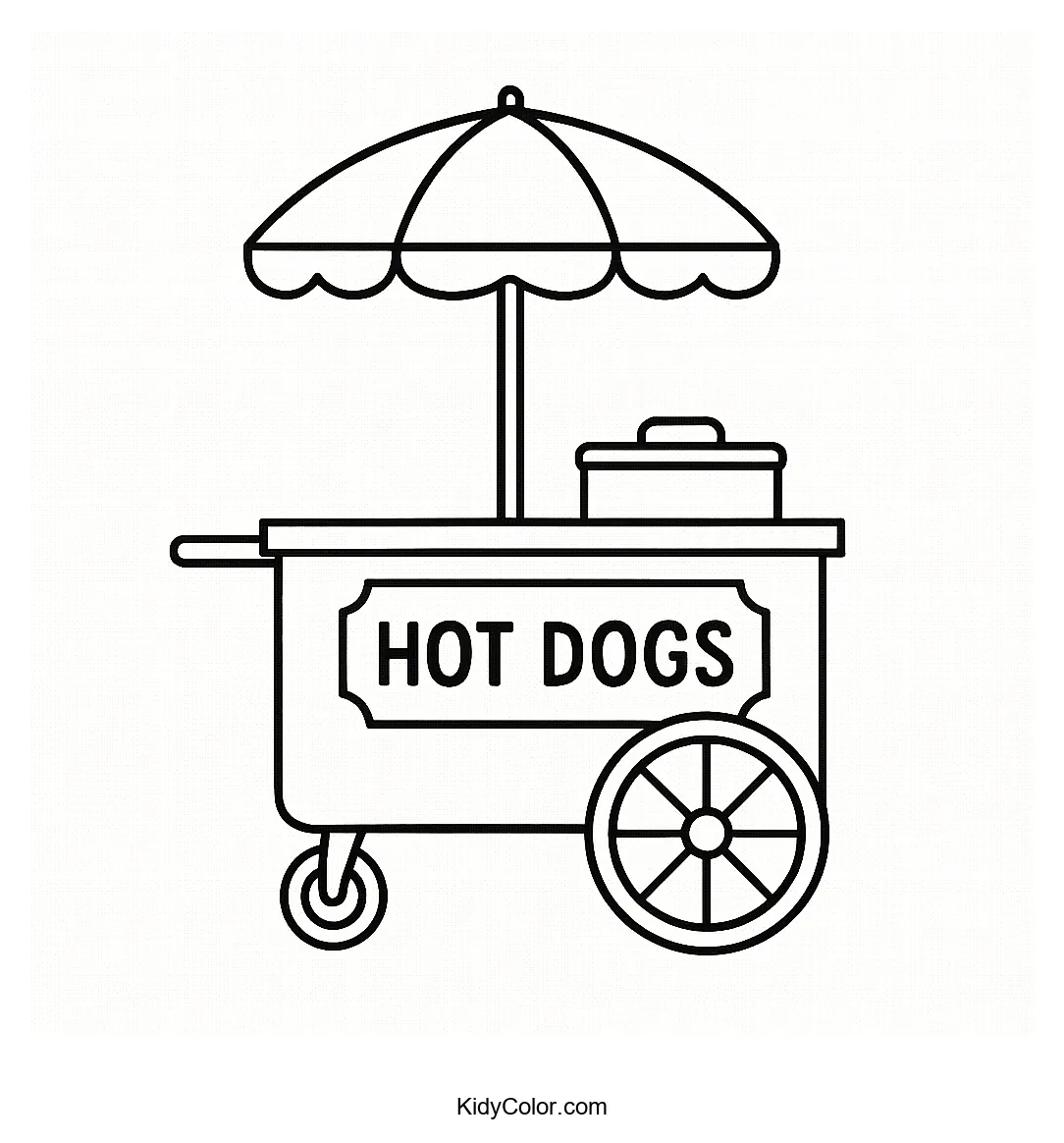 Hot Dog Cart coloring page in bold lines
