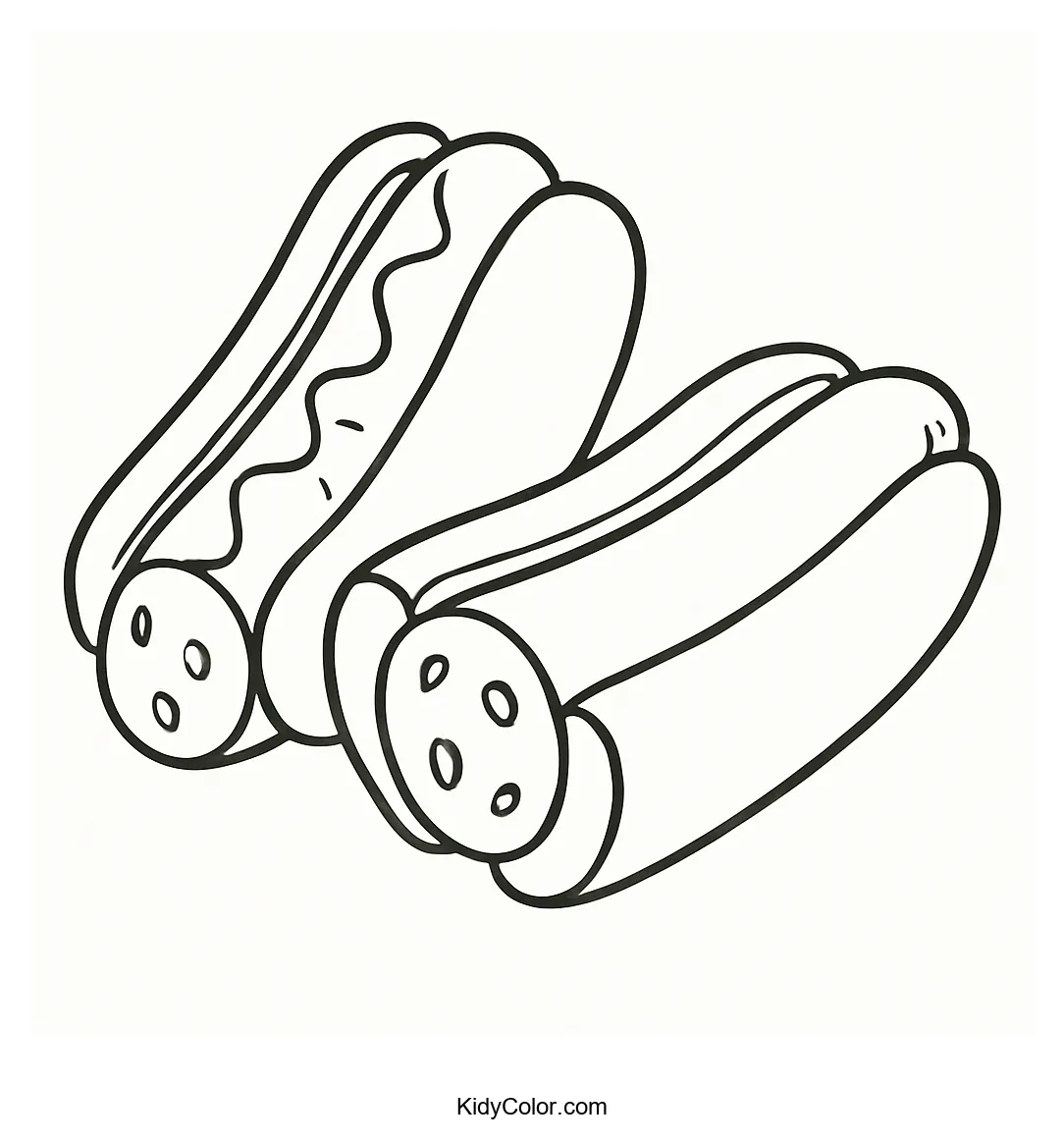 Black and white image of two hot dog halves