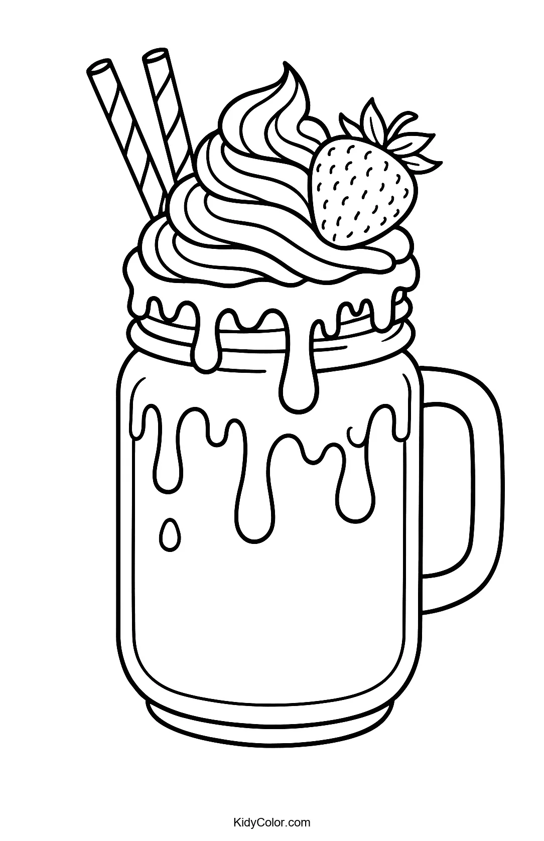 Milkshake in a jar with toppings coloring page
