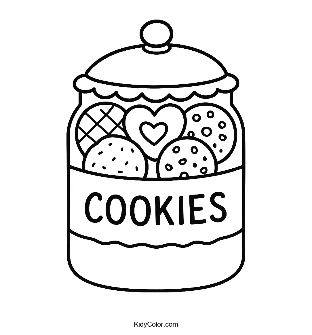 Coloring page of a jar full of cookies