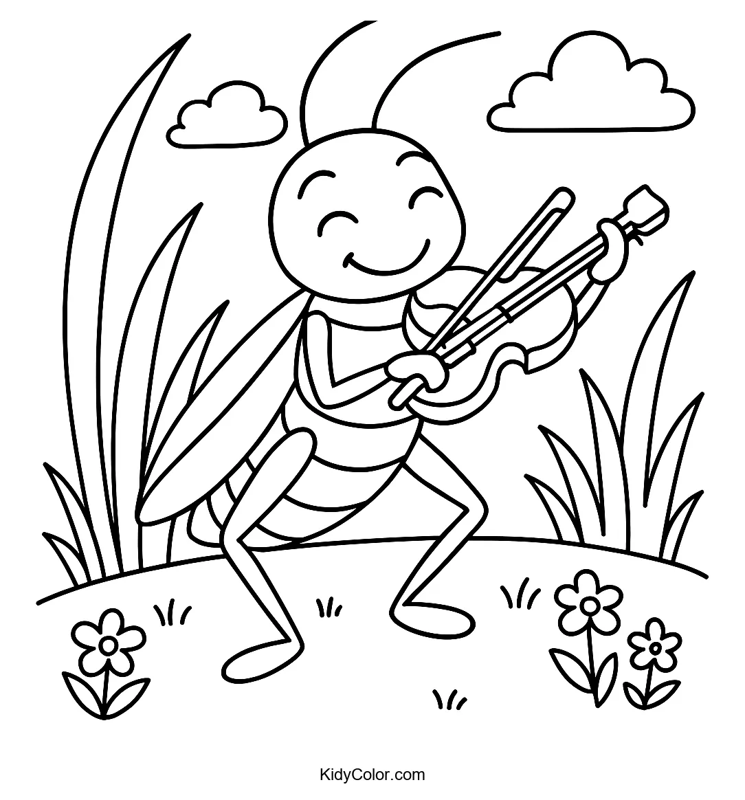 Grasshopper playing violin outside