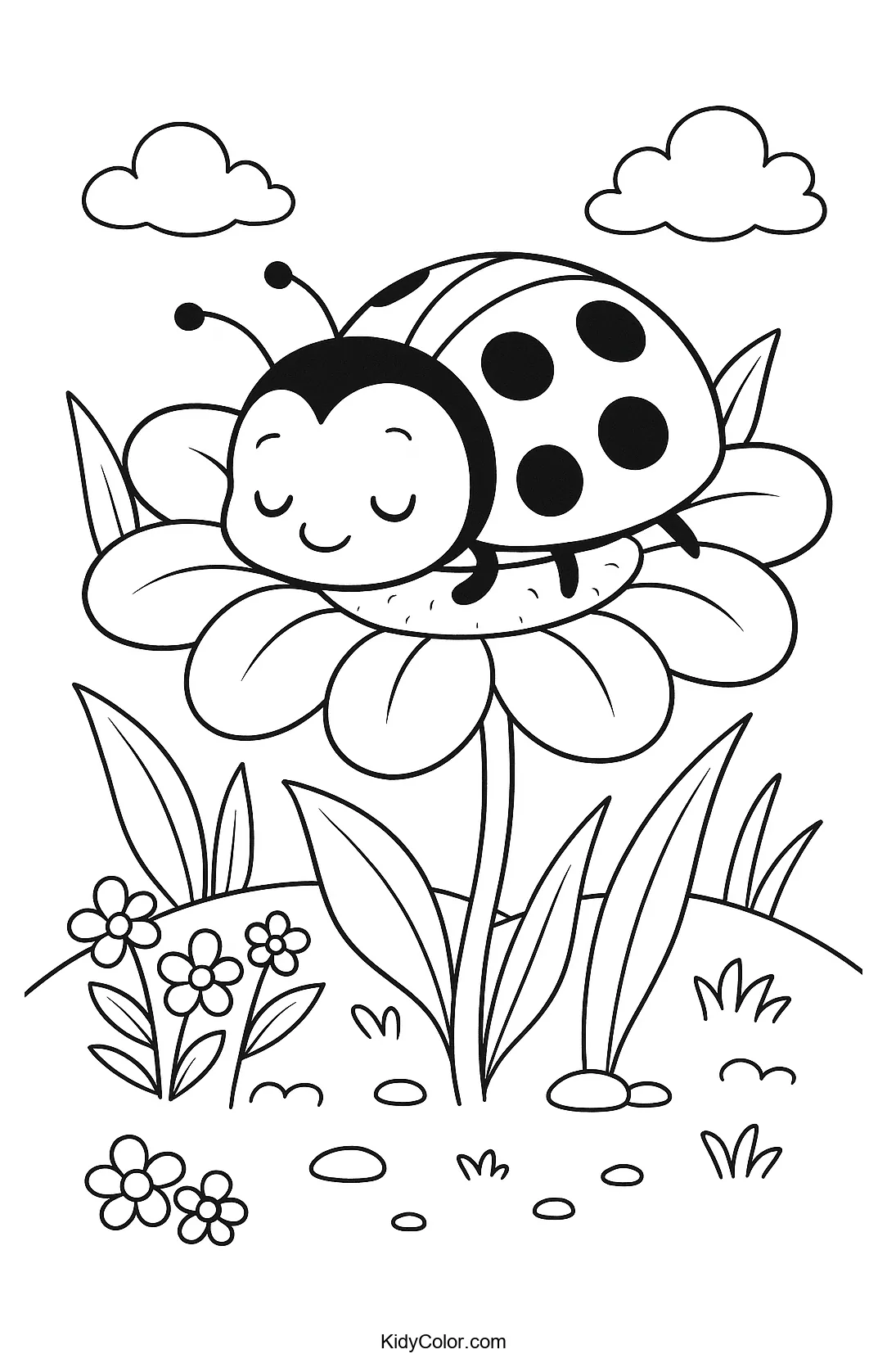 Ladybug on a flower coloring page