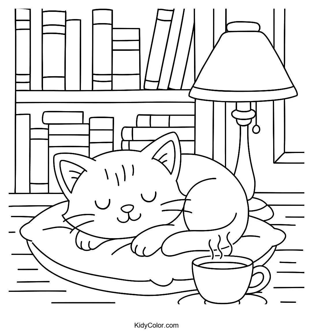 Cat napping in a library