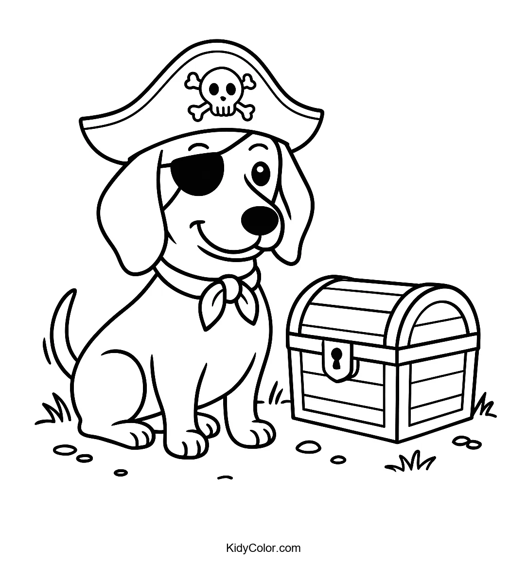 Pirate dachshund with a treasure chest