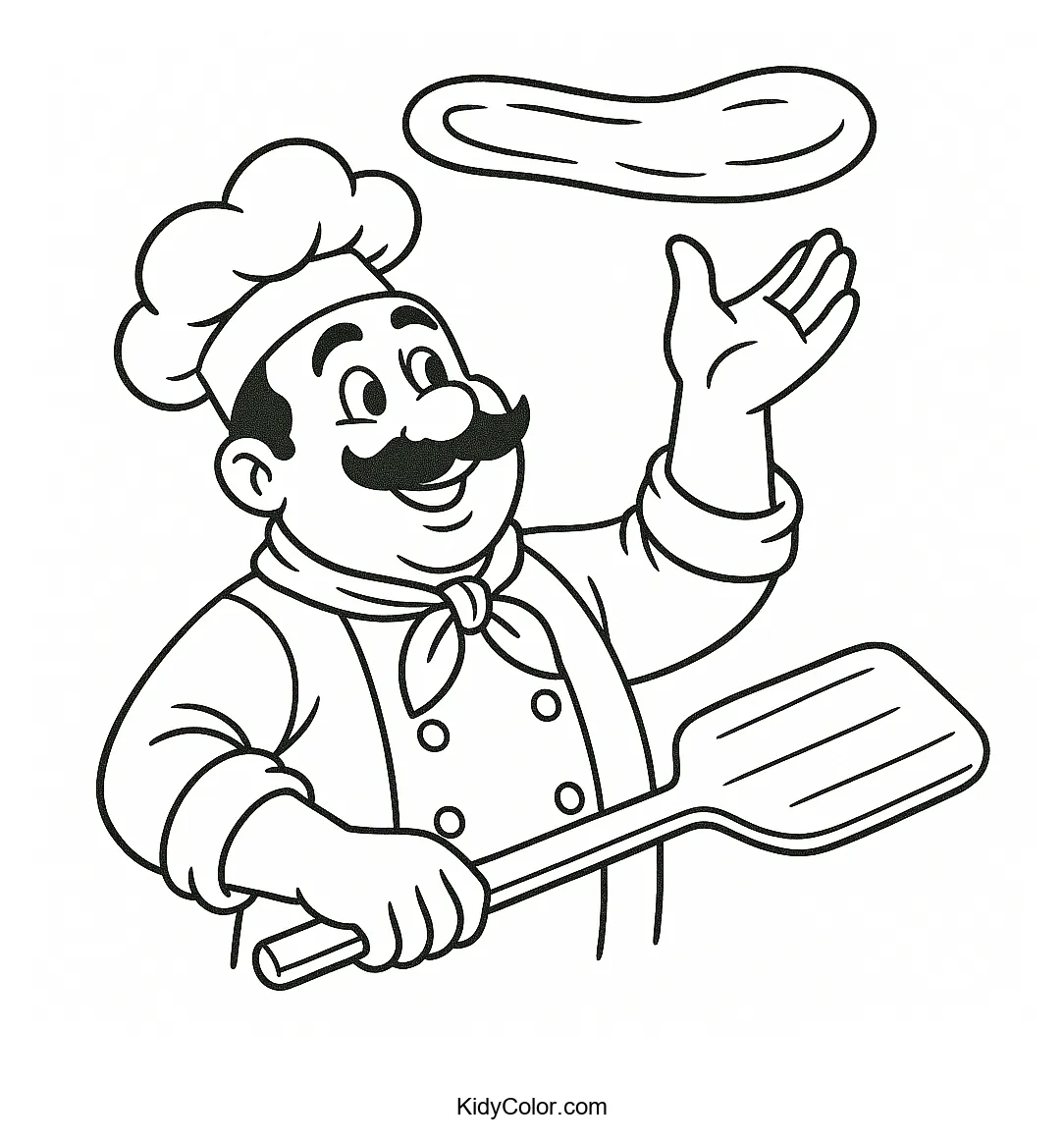Coloring page of a chef making pizza