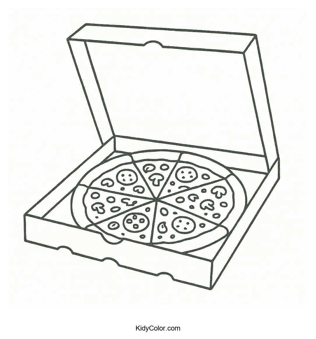 Pizza in an open box coloring page