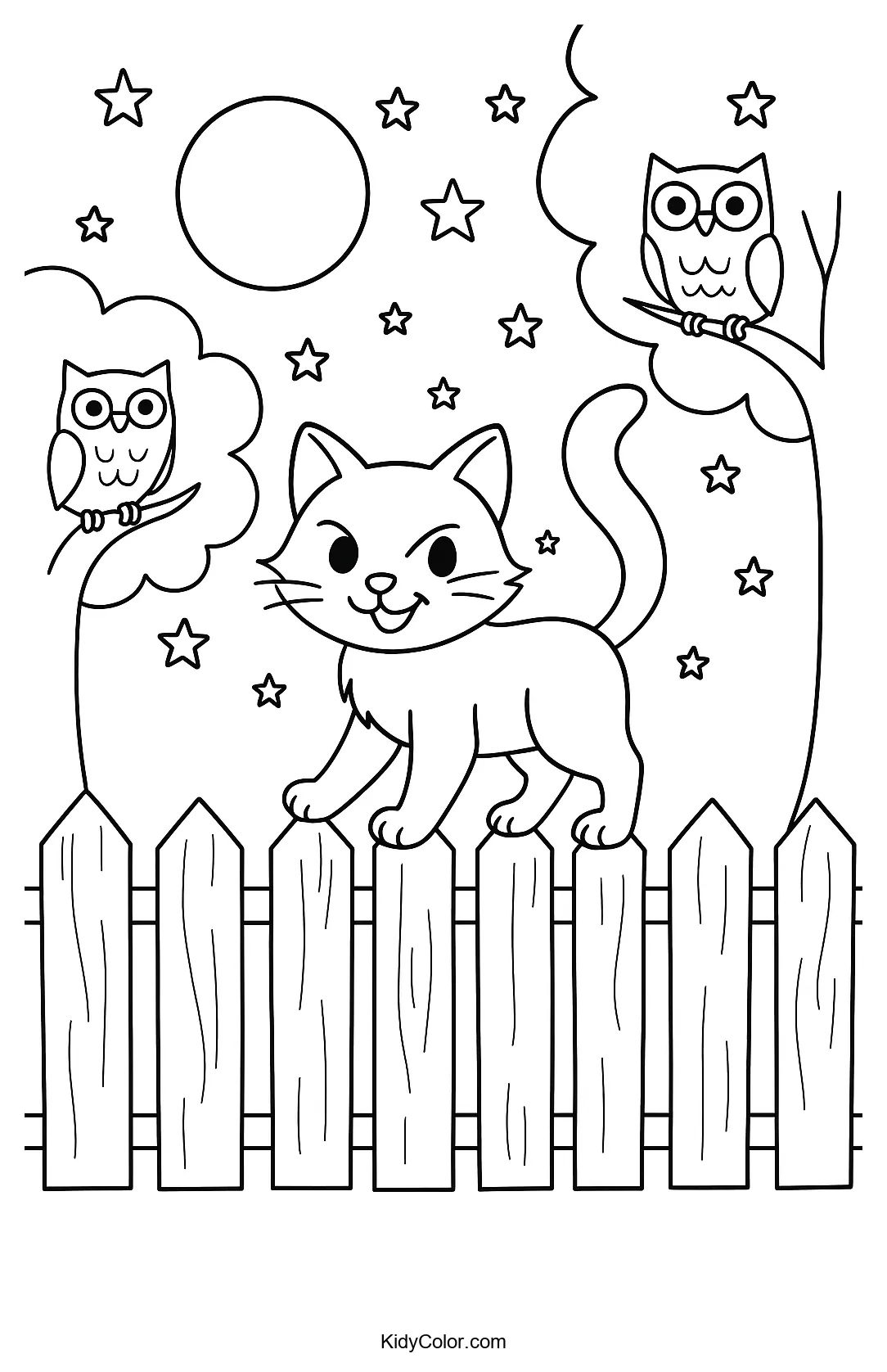 Cat sitting on a fence under the moon