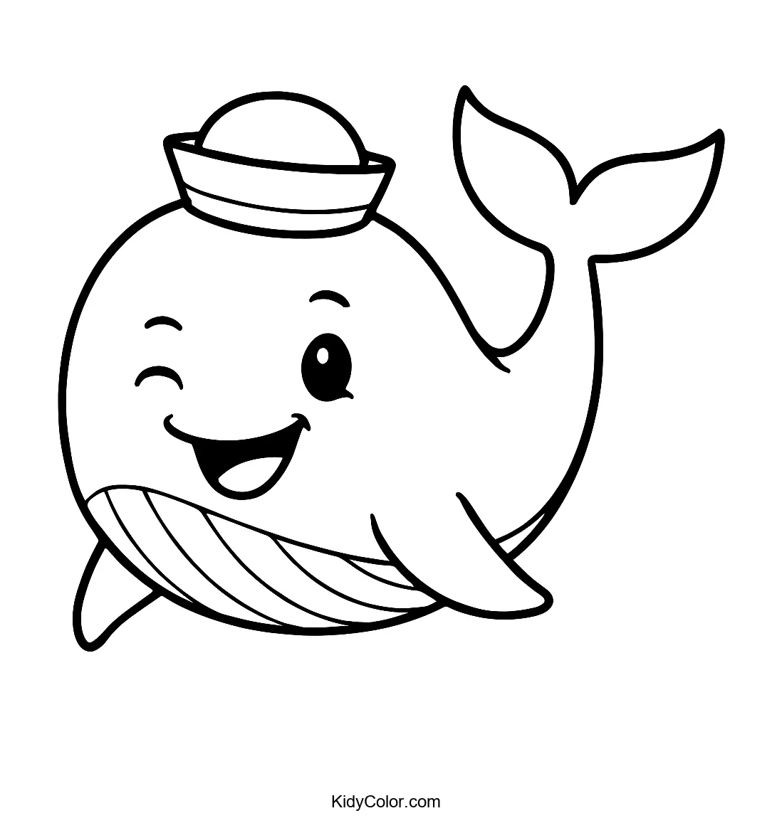 Playful whale wearing a sailor hat
