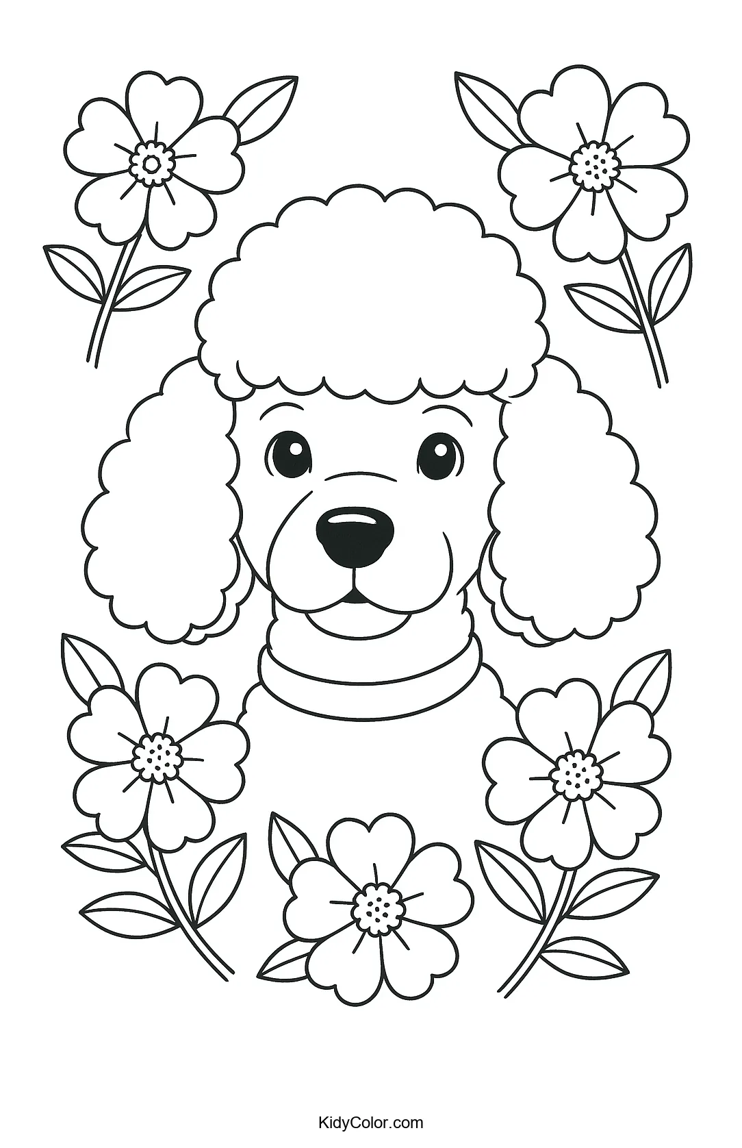 Poodle amidst flowers for coloring