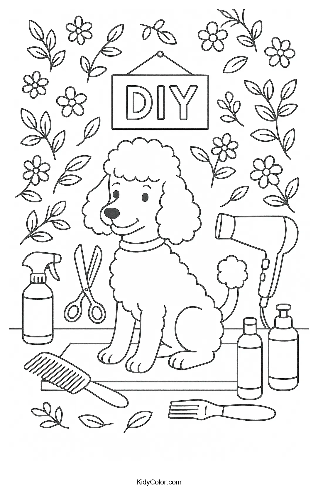 Poodle at a DIY grooming station