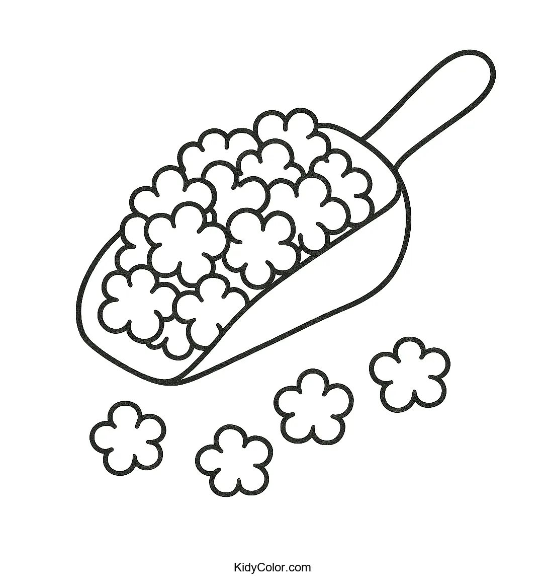 Popcorn scoop with spilled kernels